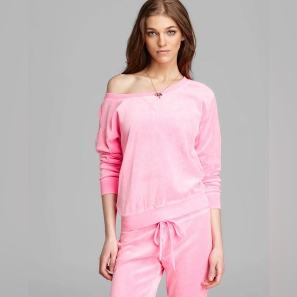 Juicy Couture Sweaters - Juicy Couture S Vintage Y2K Pink Off-Shoulder Lounge Top Terry